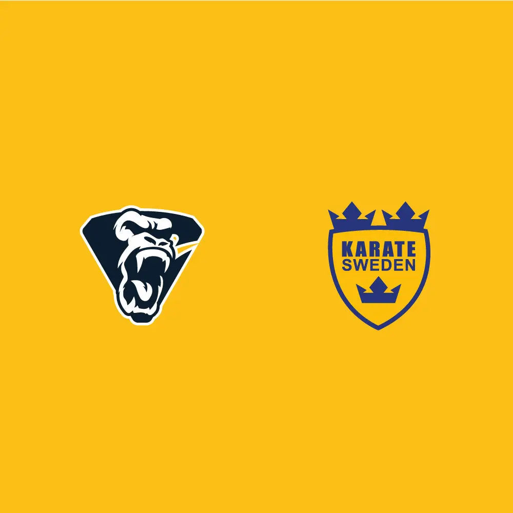 Chimpjunkie Brands and Swedish Karate National Team logos side by side, representing official apparel partnership.